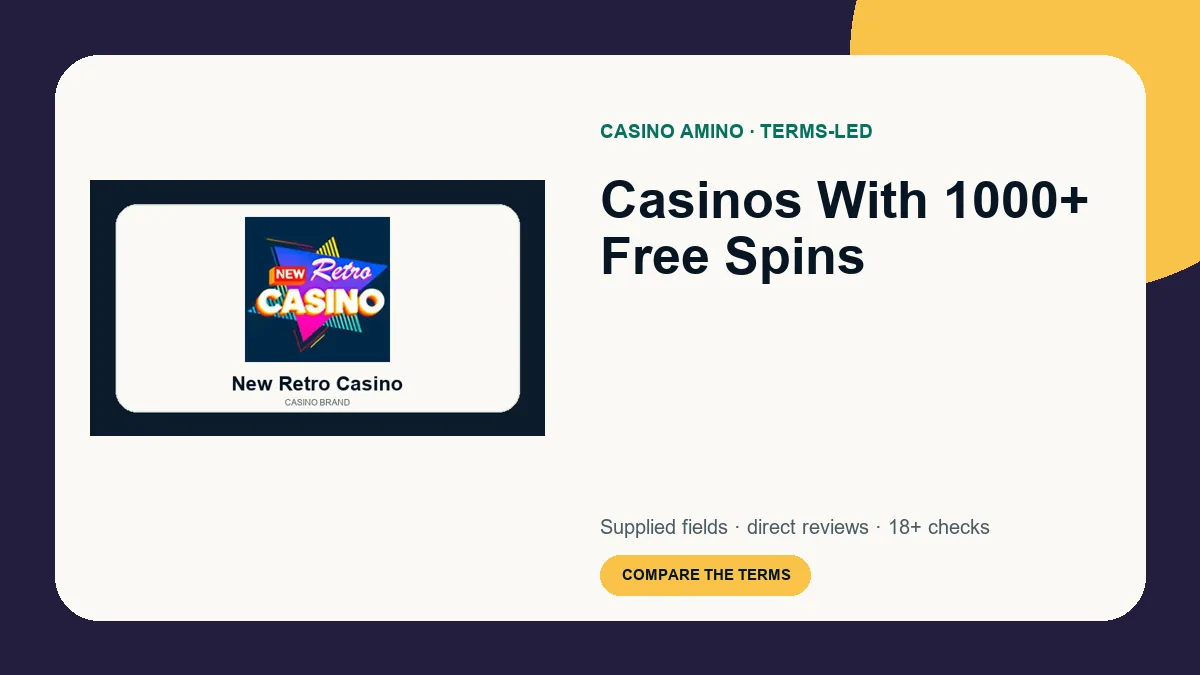 Casinos With 1000+ Free Spins comparison cover featuring real casino brand artwork