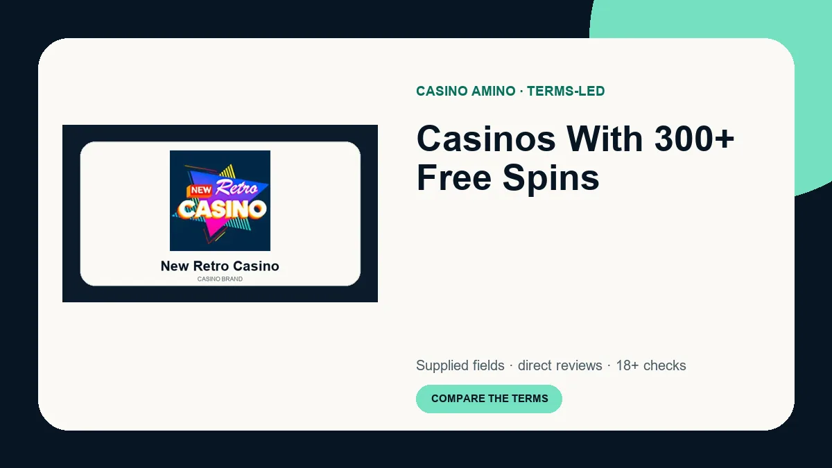Casinos With 300+ Free Spins comparison cover featuring real casino brand artwork