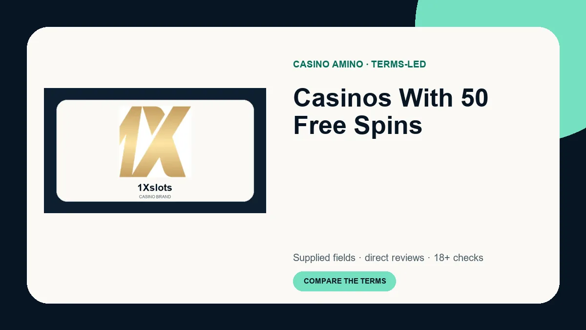 Casinos With 50 Free Spins comparison cover featuring real casino brand artwork