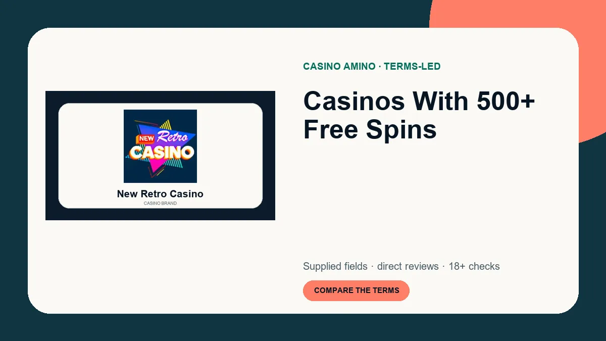 Casinos With 500+ Free Spins comparison cover featuring real casino brand artwork