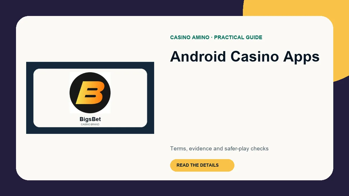 Android Casino Apps editorial cover featuring BigsBet casino brand artwork