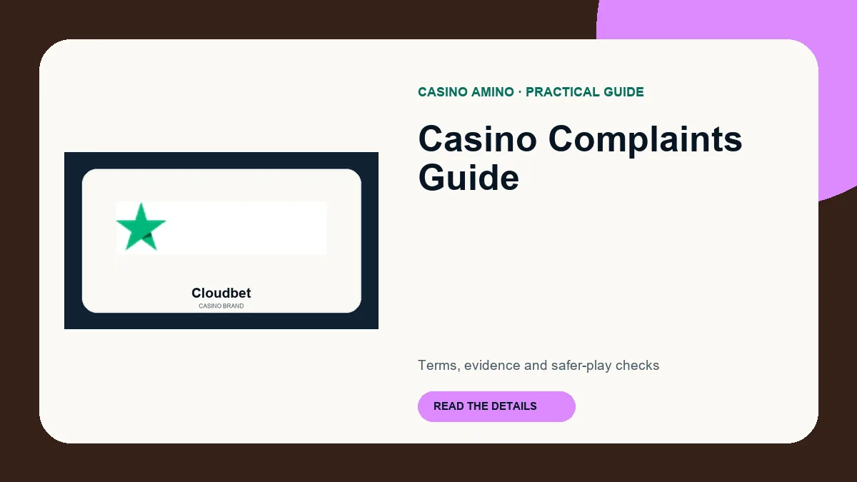 Casino Complaints Guide editorial cover featuring Cloudbet casino brand artwork