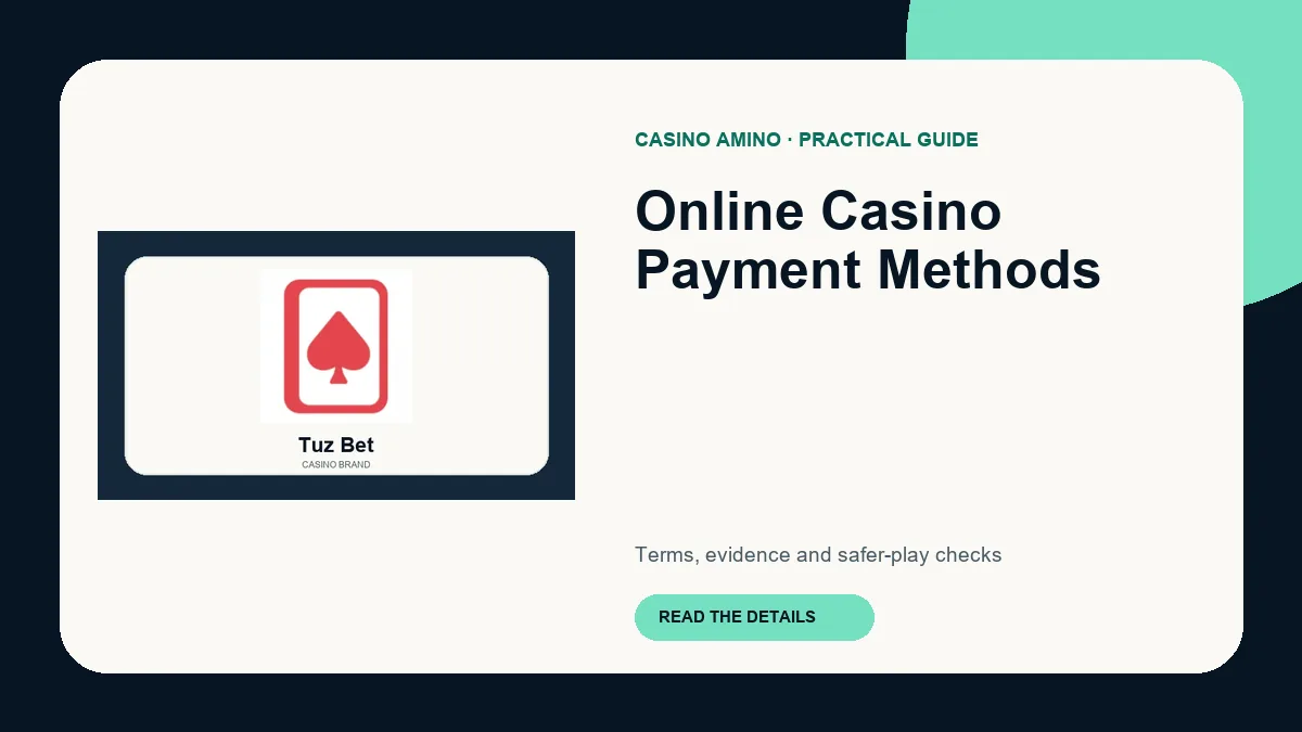 Online Casino Payment Methods editorial cover featuring Tuz Bet casino brand artwork