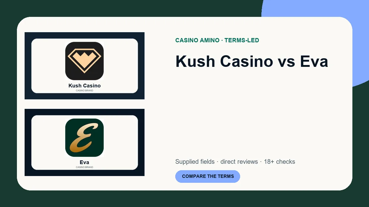 Kush Casino vs Eva comparison cover featuring real casino brand artwork