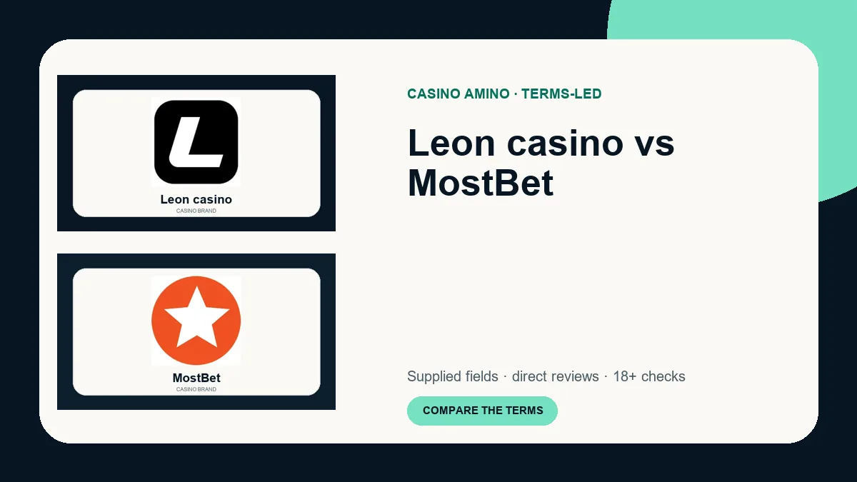 Leon casino vs MostBet comparison cover featuring real casino brand artwork