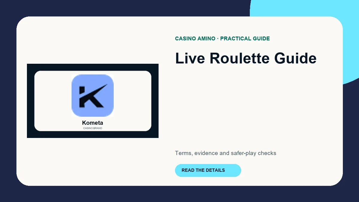 Live Roulette Guide editorial cover featuring Kometa casino brand artwork