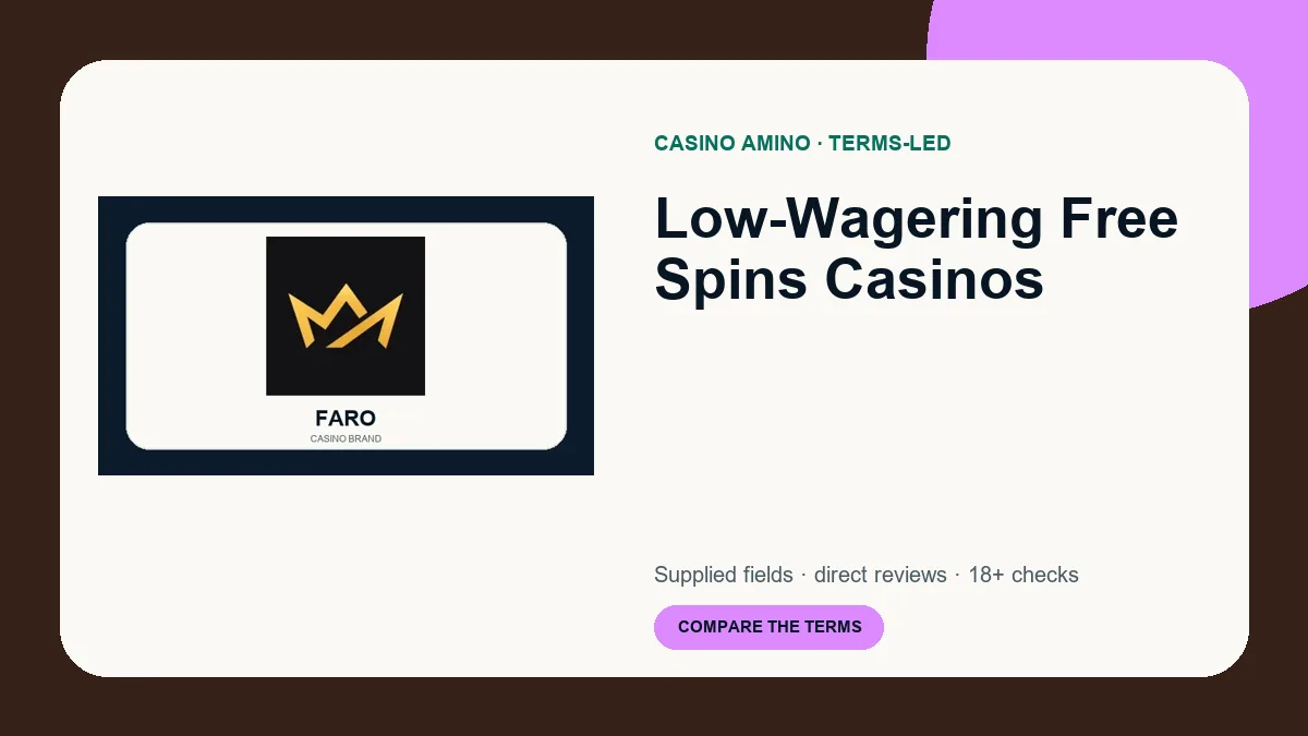 Low-Wagering Free Spins Casinos comparison cover featuring real casino brand artwork