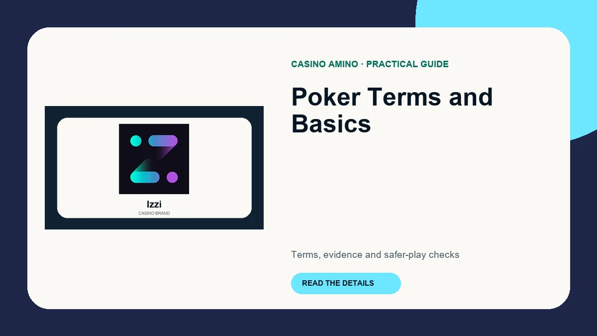 Poker Terms and Basics editorial cover featuring Izzi casino brand artwork