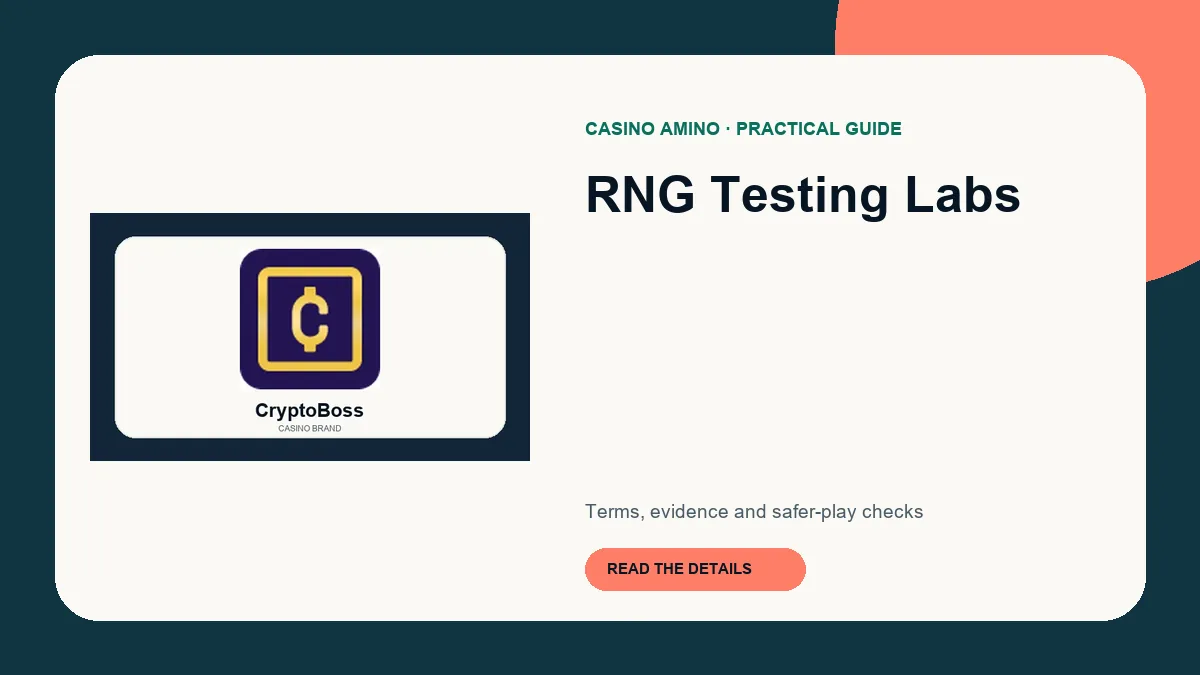 RNG Testing Labs editorial cover featuring CryptoBoss casino brand artwork