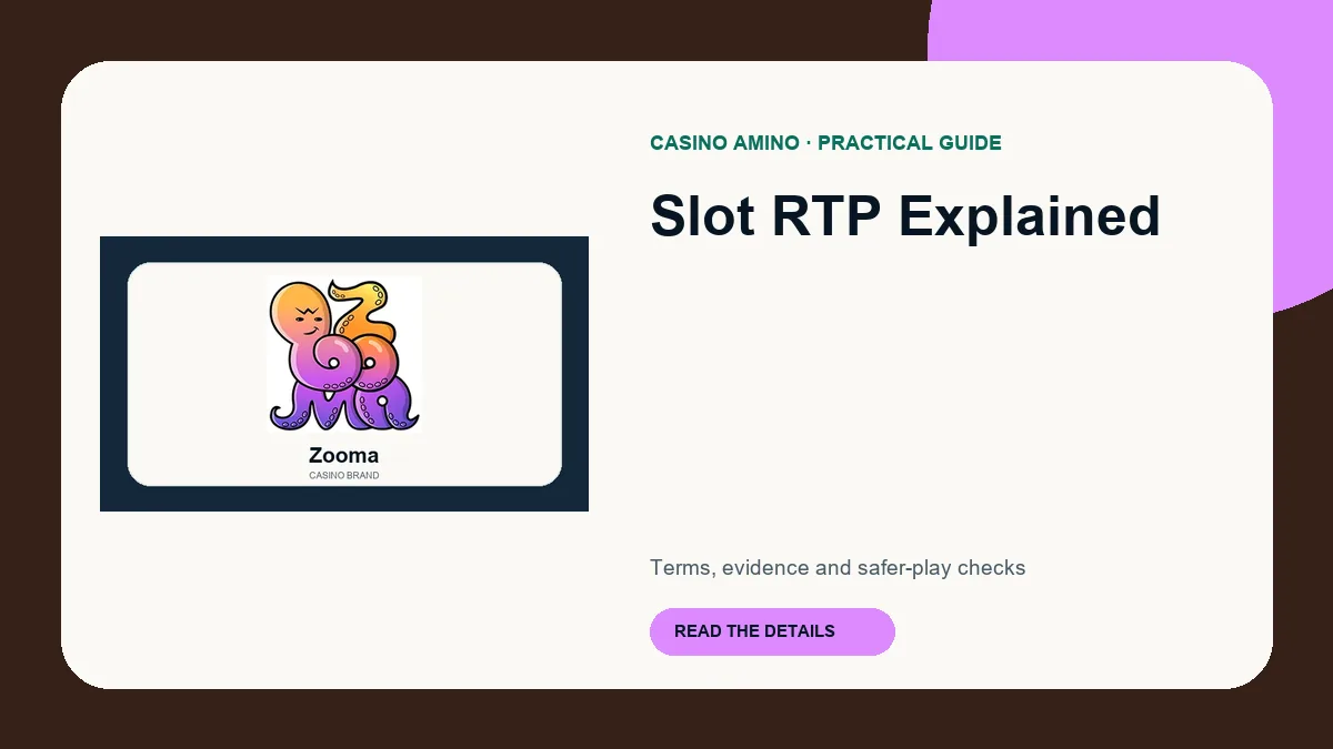 Slot RTP Explained editorial cover featuring Zooma casino brand artwork