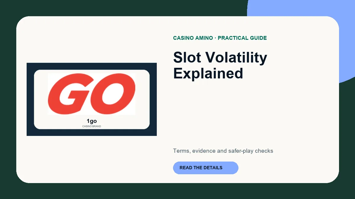 Slot Volatility Explained editorial cover featuring 1go casino brand artwork