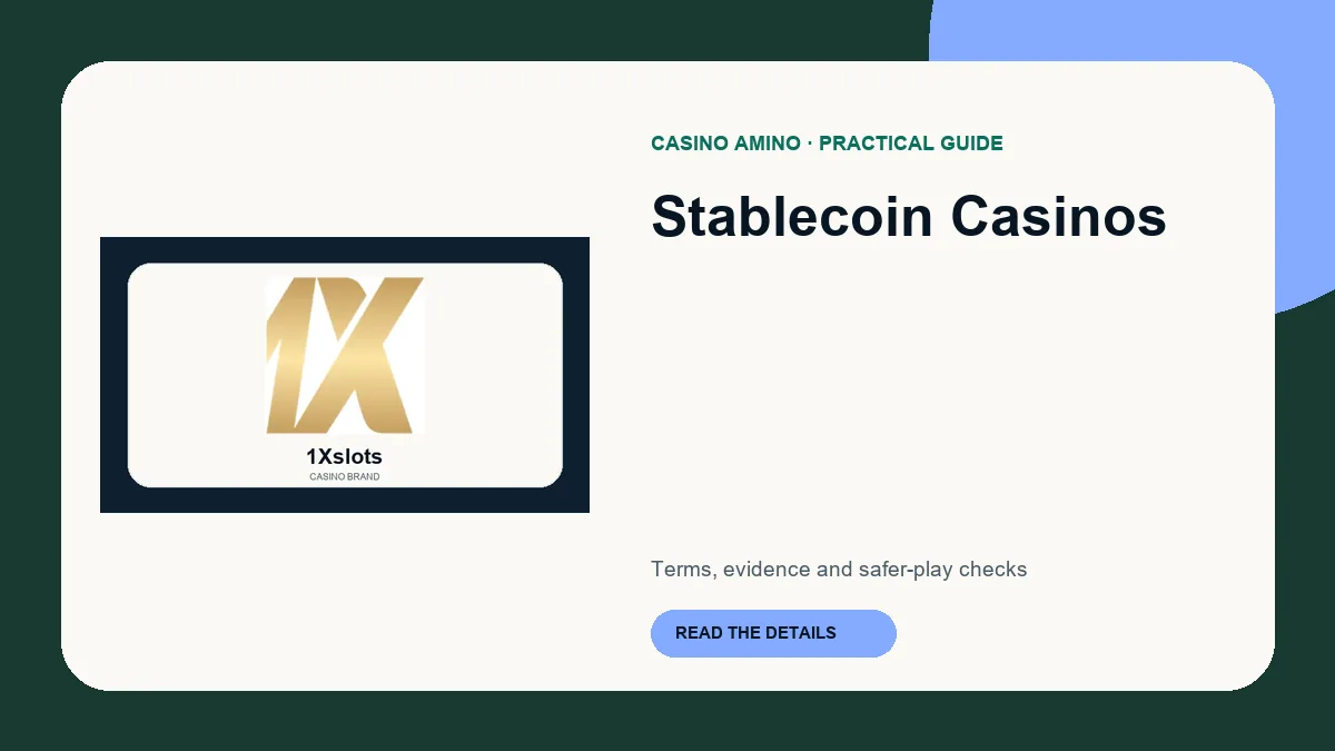 Stablecoin Casinos editorial cover featuring 1Xslots casino brand artwork