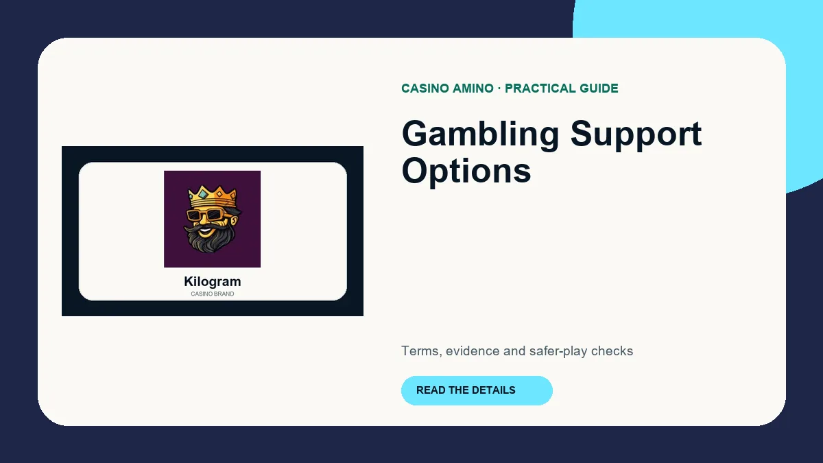 Gambling Support Options editorial cover featuring Kilogram casino brand artwork