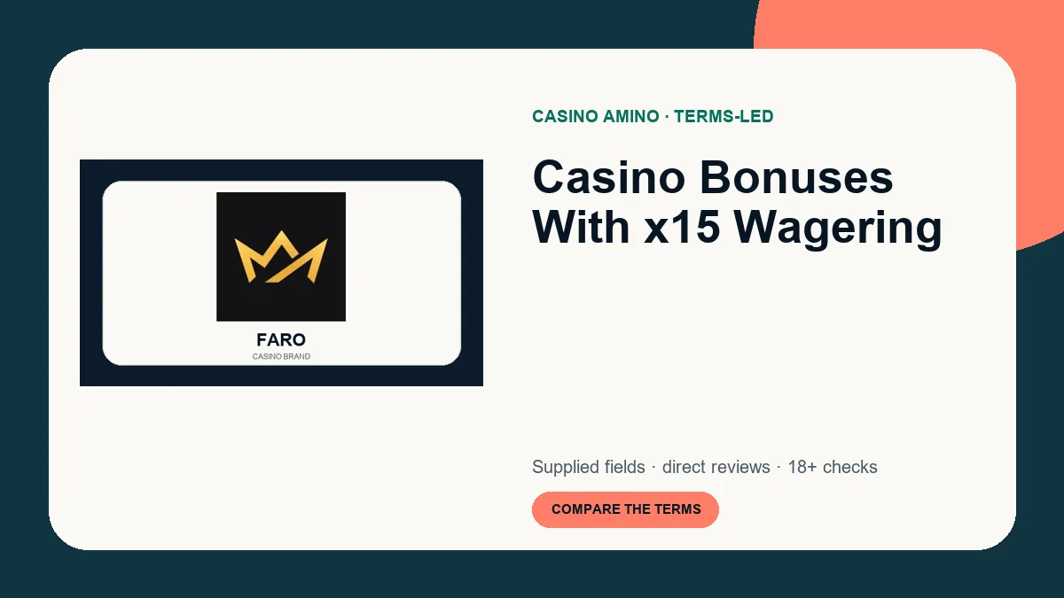 Casino Bonuses With x15 Wagering comparison cover featuring real casino brand artwork