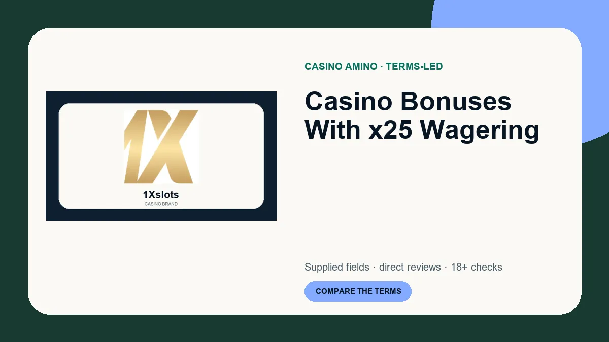 Casino Bonuses With x25 Wagering comparison cover featuring real casino brand artwork
