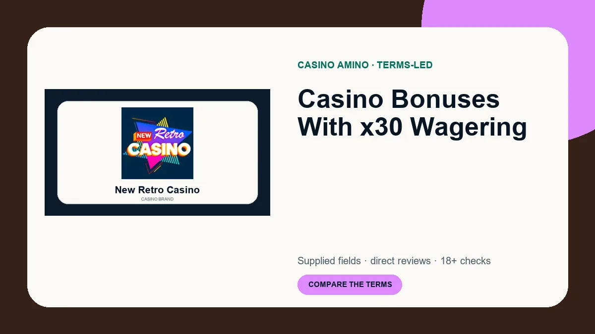 Casino Bonuses With x30 Wagering comparison cover featuring real casino brand artwork