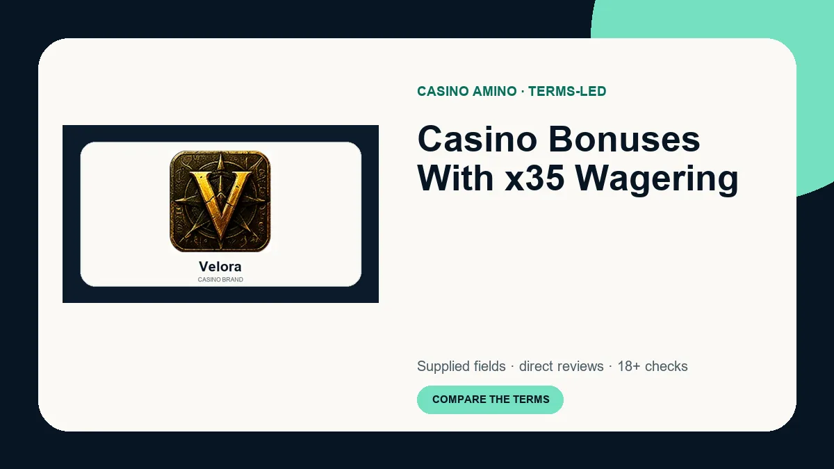 Casino Bonuses With x35 Wagering comparison cover featuring real casino brand artwork
