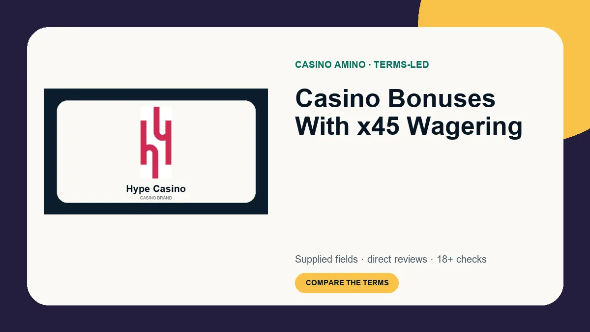 Casino Bonuses With x45 Wagering comparison cover featuring real casino brand artwork