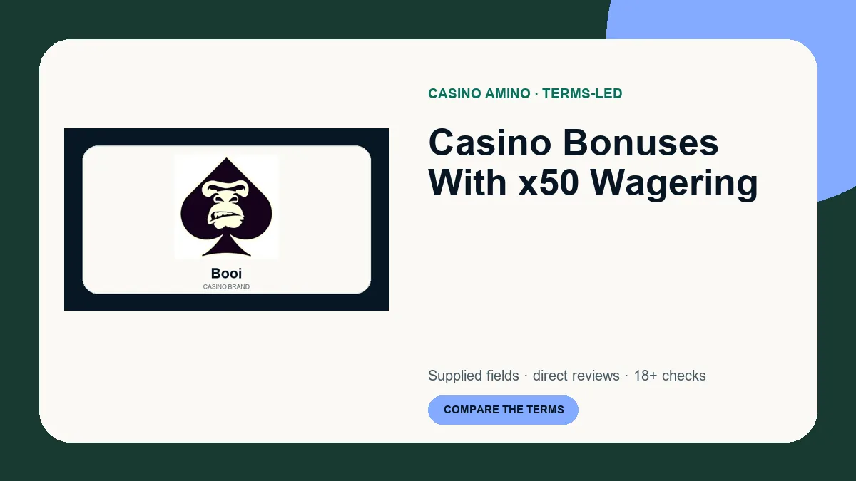 Casino Bonuses With x50 Wagering comparison cover featuring real casino brand artwork